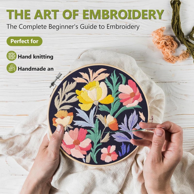 Santune 3 Pack Embroidery Kit for Beginners, Needlepoint Cross Stitch Kits for Adults,Needle Point Sets with Stamped Petal Pattern Stitch Video Tutorial - Image 2